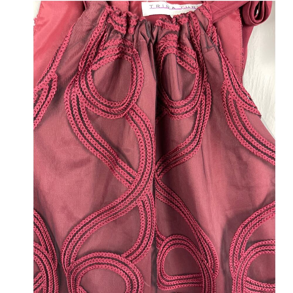 Trina Turk Burgundy Red Silk Embroidered Sleeveless Halter‎ Mini Dress Size XS - Picture 9 of 10